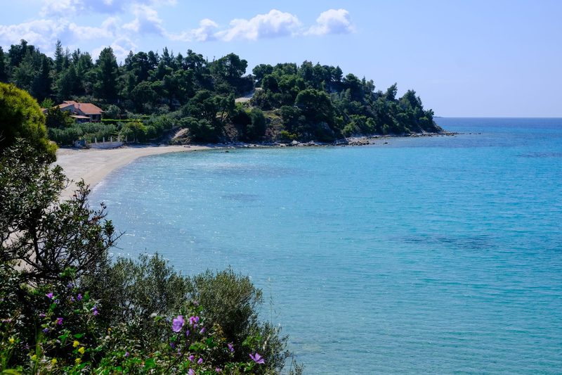 Chalkidiki, Griechenland - Explore the tranquil beauty of a secluded Greek beach with azure waters and lush
