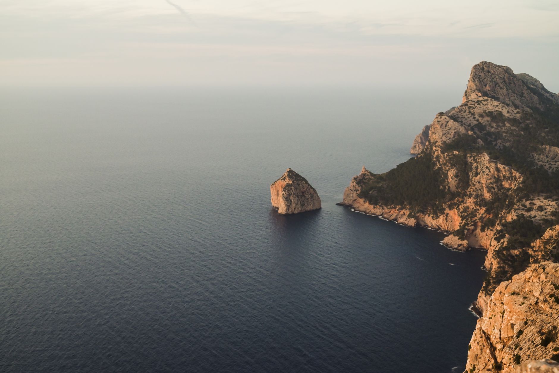 Mallorca - Breathtaking aerial view of rocky coastline and sea in the Balearic Islands at s